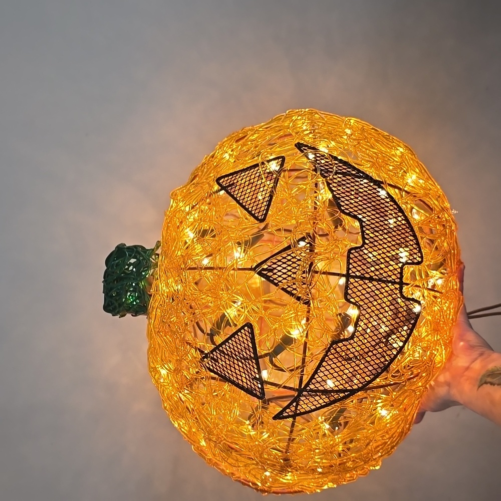 VTG 15" Halloween Spun Spaghetti Lucite Plastic Pumpkin Jack O Lantern Lights Up